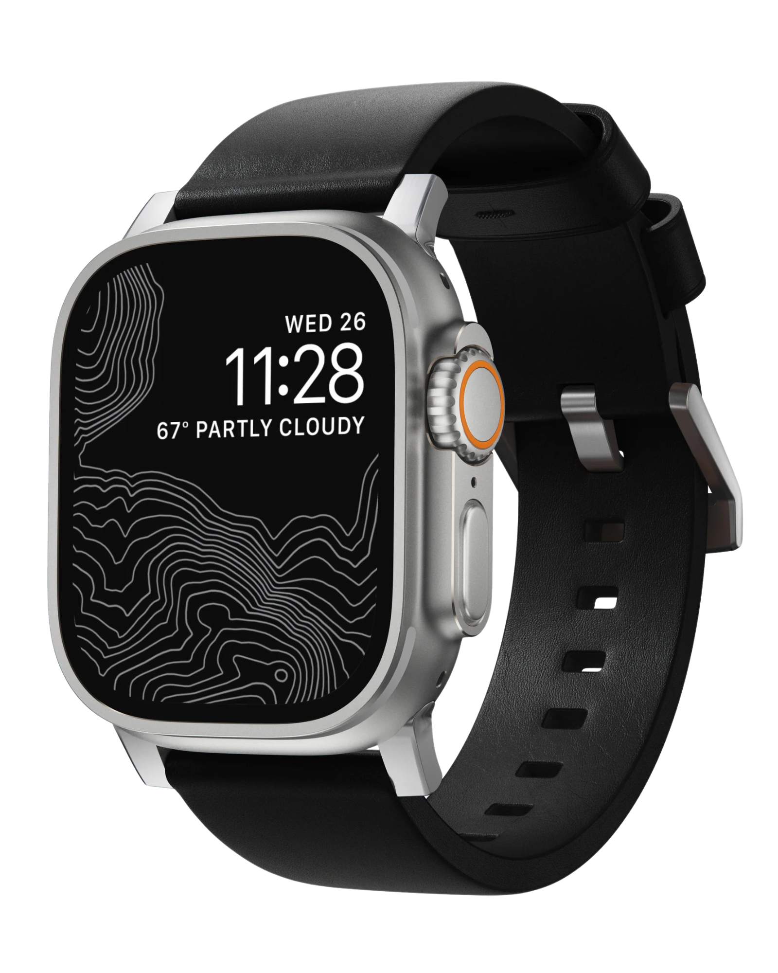 Ремешок Nomad Modern Leather Band Silver Hardware Black 46mm/49mm (NM01908685)
